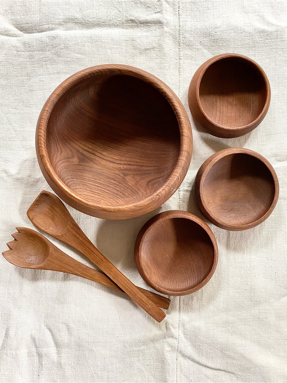 VTG Teak Wood Salad Bowl Serving Set